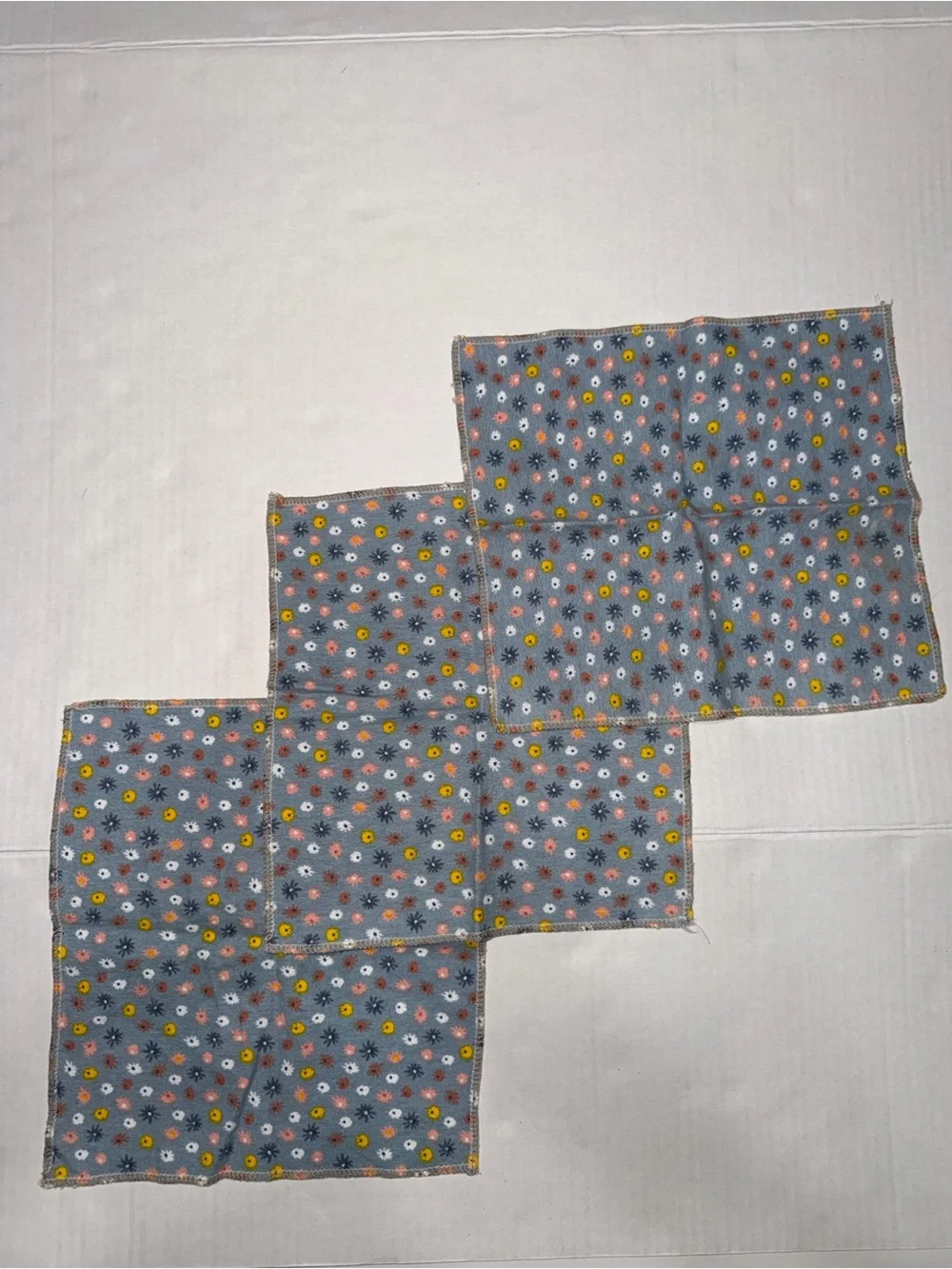 Floral Wash Cloths/Handkerchiefs - Blue Set of 3